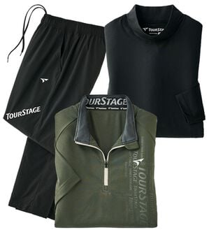 「【３点セット】＜ツアーステージ＞即完成！ブランド３点セット（メンズゴルフウェア）」｜カーキセット