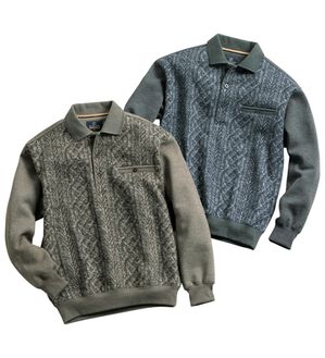 「【２枚組】上品さにこだわる紳士の杢調ポロトレーナー（メンズトレーナー）」｜2枚組