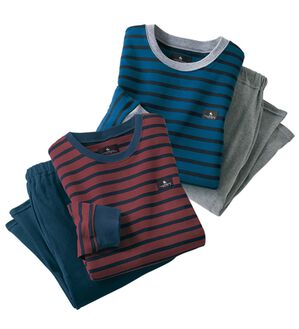 「【２着組】綿１００％Ｔタイプボーダーパジャマ（メンズルームウェア）」｜2着組