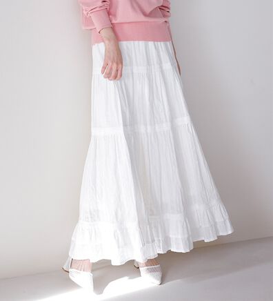 RANAN（ラナン）の「綿１００％タックティアードフレアースカート（ロングスカート）」