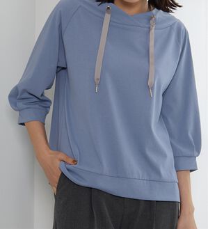 BELLUNA（ベルーナ）の「ヒンヤリ綿混ワイドネックプルオーバー（カットソー）」｜ブルー