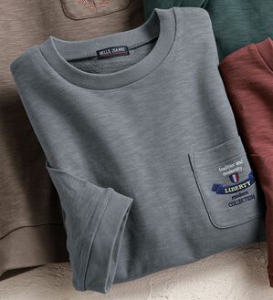 「ロゴ刺しゅう７分袖スウェットＴシャツ（メンズトレーナー）」｜グレー