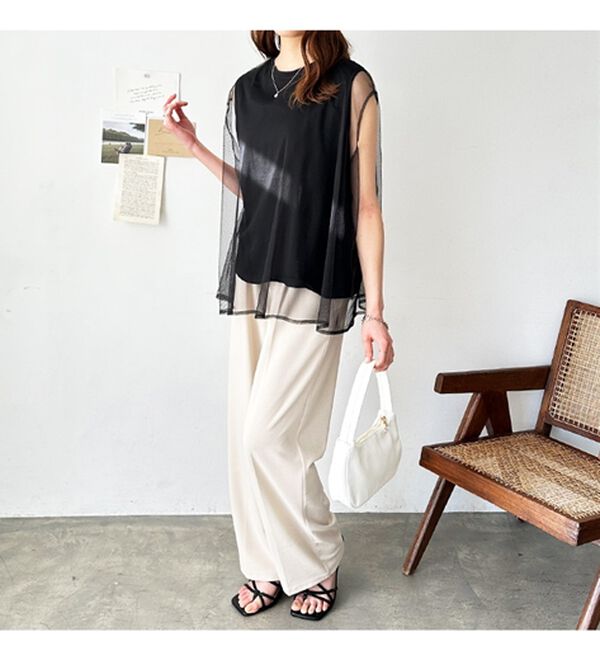 GeeRA（ジーラ）の「チュールカバーフレンチスリーブカットソー（カットソー）」｜詳細画像