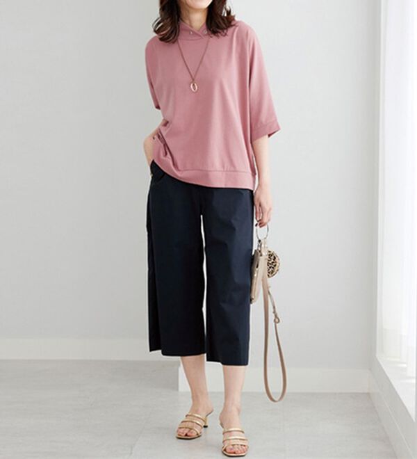 BELLUNA（ベルーナ）の「サラリ綿混ボタン使いキュロットパンツ（クロップドパンツ）」｜詳細画像