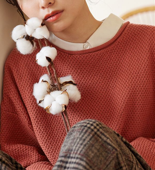 Viola e Viola（ヴィオラ エ ヴィオラ）の「【静電気防止】綿１００％鹿の子編みゆるニット（ニット・セーター）」｜詳細画像