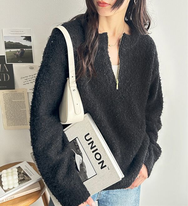 GeeRA（ジーラ）の「ハーフジップミックスニットプルオーバー（ニット・セーター）」｜詳細画像