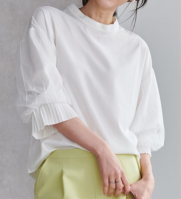 RANAN（ラナン）の「ボリュームフリル袖シアーブラウス（ブラウス）」｜オフホワイト