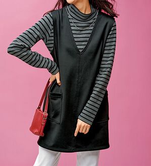 BELLUNA（ベルーナ）の「なめらか裏ベロアジャンパースカート（ジャンパースカート）」｜黒無地