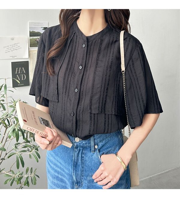 GeeRA（ジーラ）の「バンドカラーシアーストライプシャツ（シャツ）」｜詳細画像