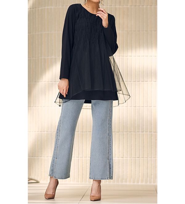 RANAN（ラナン）の「ふんわりあったか素材チュール重ねチュニック（チュニック）」｜詳細画像