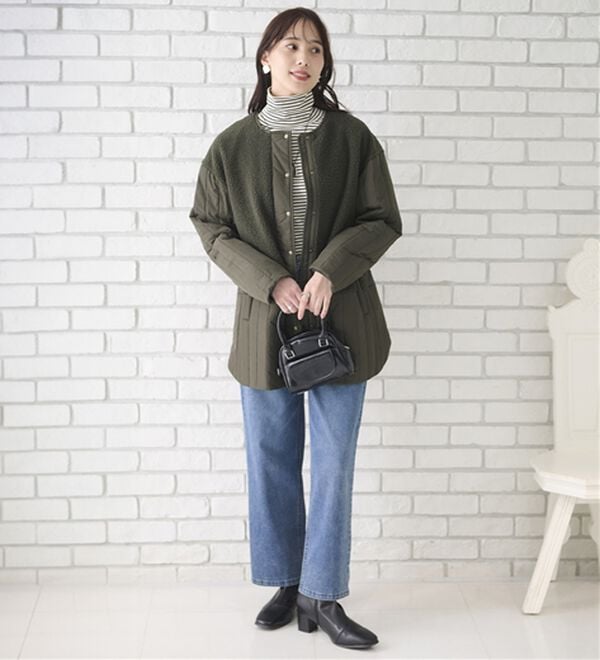 BELLUNA（ベルーナ）の「ボア切替キルトデザインミドル丈コート（ハーフコート）」｜詳細画像