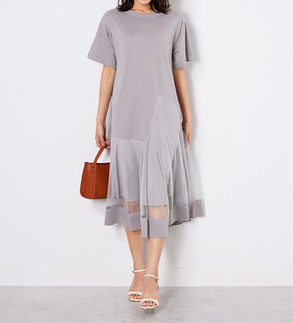 BELLUNA（ベルーナ）の「【Ｌａｇｒｉｌｕａ】裾チュール切替ロング丈ワンピース（カットソーワンピース）」｜詳細画像