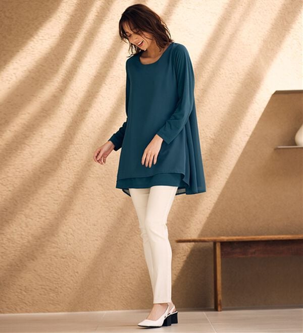 RANAN（ラナン）の「【裏微起毛】異素材切替チュニック（カットソー）」｜詳細画像