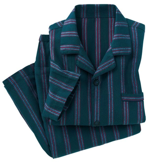 「綿１００％ふんわり起毛パジャマ（メンズルームウェア）」｜ネイビーストライプ