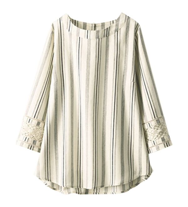 BELLUNA（ベルーナ）の「綿麻素材袖レース切替ブラウス（ブラウス）」｜詳細画像