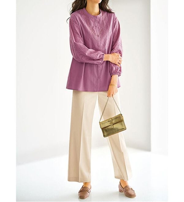 BELLUNA（ベルーナ）の「綿１００％レース切替デザインブラウス（ブラウス）」｜詳細画像