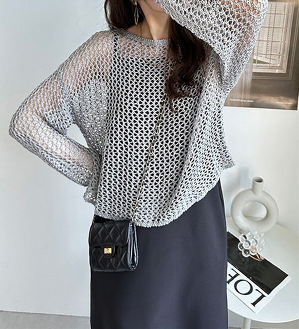 GeeRA（ジーラ）の「透かし編みメッシュニットプルオーバー（ニット・セーター）」｜詳細画像