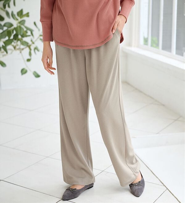 BELLUNA（ベルーナ）の「【メルティポンチ】ドレープイージーパンツ（ワイドパンツ・ガウチョ）」｜グレージュ