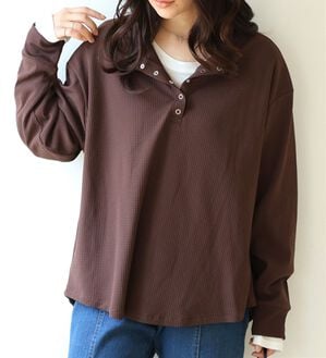 A HAPPY MARILYN（アハッピーマリリン）の「【大きいサイズ】【Ｌ～８Ｌ】着心地さらり　エアドライワッフルヘンリーネックロンＴ（Tシャツ）」｜ブラウン
