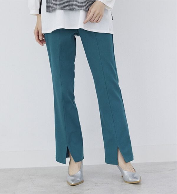 BELLUNA（ベルーナ）の「裏起毛かの子素材裾スリット美脚パンツ（フルレングスパンツ）」｜グリーン