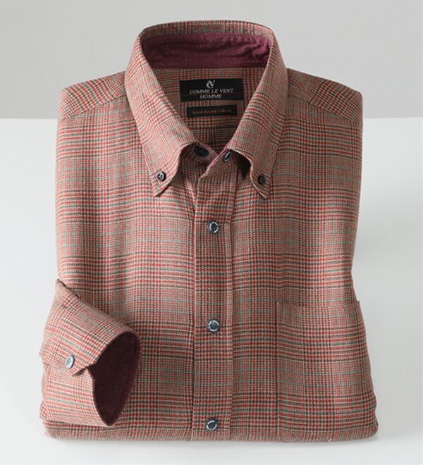 「着脱簡単！洗えるウールブレンドシャツ（メンズシャツ）」｜オレンジ系