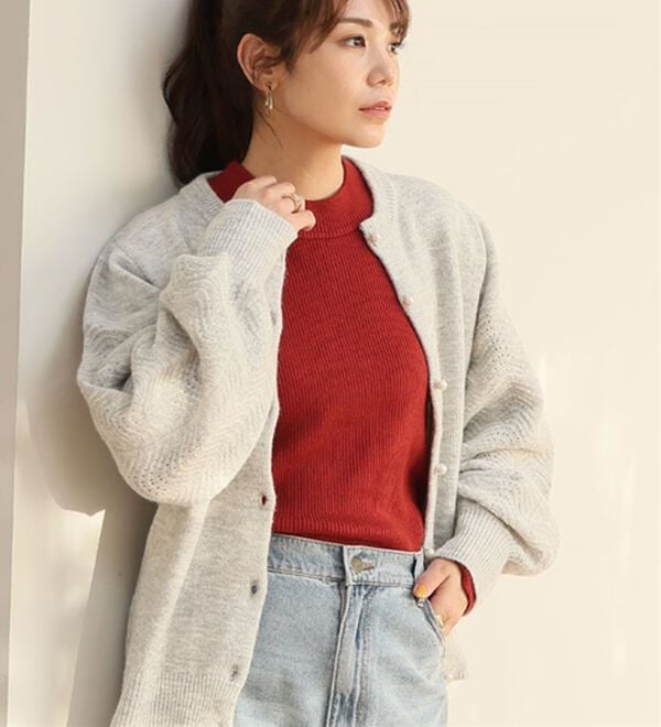 A HAPPY MARILYN（アハッピーマリリン）の「【Ｌ～６Ｌ】モックネック／ハイネックから選べる Ｔシャツ感覚で着られる（もっちりｖｅｒ）リブニット（ニット・セーター）」｜詳細画像