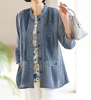 BELLUNA（ベルーナ）の「旅行にピッタリ！着回しできるレース切替アンサンブル（シャツ）」｜ブルーグレー系