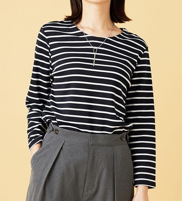 BELLUNA（ベルーナ）の「柔らかポンチ素材ボーダープルオーバー（カットソー）」｜詳細画像