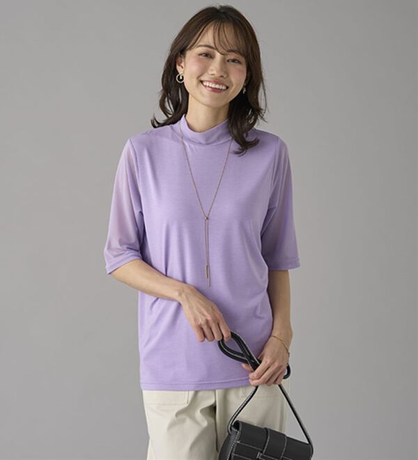 BELLUNA（ベルーナ）の「【５分袖】チュール切替上品インナー（カットソー）」｜詳細画像