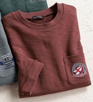 「ロゴ刺しゅう７分袖スウェットＴシャツ（メンズトレーナー）」｜ワイン