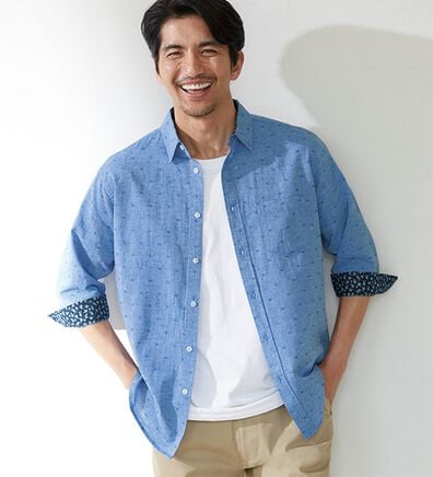 「フレンチリネンブレンドカジュアルシャツ（メンズシャツ）」