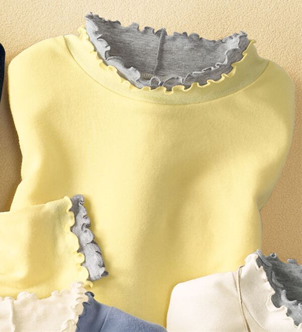 BELLUNA（ベルーナ）の「重ね着風フリル衿プルオーバー（カットソー）」｜イエロー&times;杢グレー