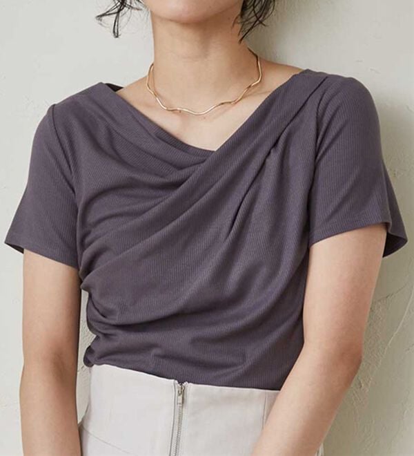 RANAN（ラナン）の「【ひんやり／着映え】上品ドレープリブＴシャツ（カットソー）」｜詳細画像