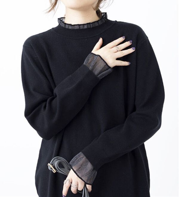 BELLUNA（ベルーナ）の「衿＆袖シアーニット使いプルオーバー（ニット・セーター）」｜詳細画像