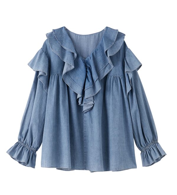 RANAN（ラナン）の「ビッグカラーフリルデニムブラウス（ブラウス）」｜詳細画像