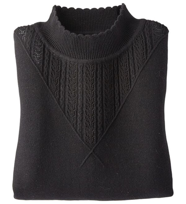 BELLUNA（ベルーナ）の「静電防止！洗えるウール入り透かし編みセーター（ニット・セーター）」｜黒