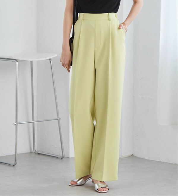 RANAN（ラナン）の「【選べる２丈】機能付！美脚シルエットセンタープレスワイドパンツ（フルレングスパンツ）」｜ライムイエロー