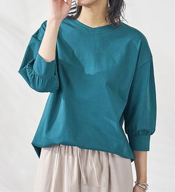 BELLUNA（ベルーナ）の「ひんやり！綿１００％キシリトールプリントチュニック（チュニック）」｜ターコイズ