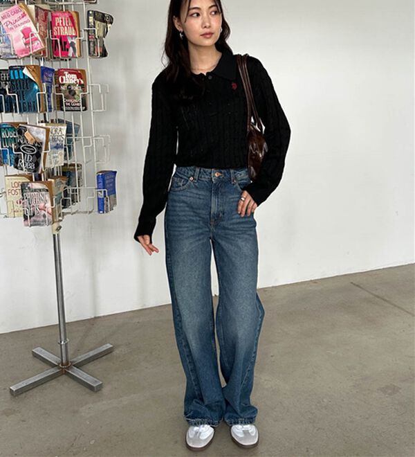 RANAN（ラナン）の「＜Ｕ．Ｓ．Ｐ＞刺繍長袖ケーブルポロニット（ニット・セーター）」｜詳細画像