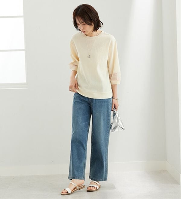 BELLUNA（ベルーナ）の「ジャカード素材袖メッシュレースプルオーバー（カットソー）」｜詳細画像