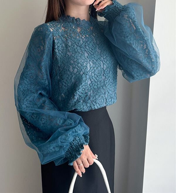 RANAN（ラナン）の「チュールドッキングフラワーレースキャンディースリーブブラウス（ブラウス）」｜詳細画像
