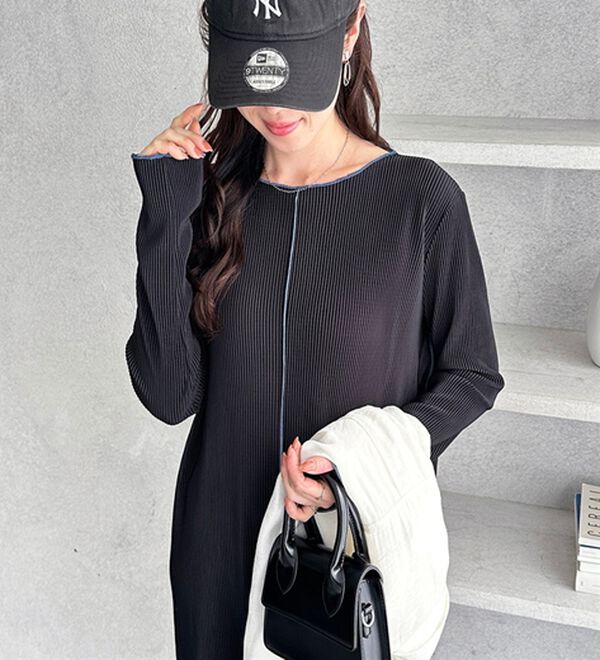 GeeRA（ジーラ）の「全骨格対応！配色プリーツワンピース（カットソーワンピース）」｜詳細画像