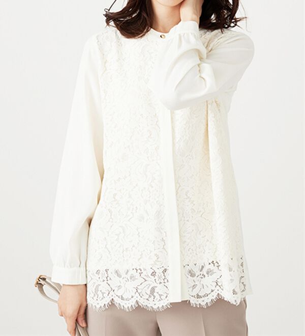 BELLUNA（ベルーナ）の「上品スカラップレース使いシャツチュニック（チュニック）」｜詳細画像