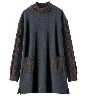 BELLUNA（ベルーナ）の「裏起毛素材ケーブルニット切替チュニック（チュニック）」｜杢チャコール