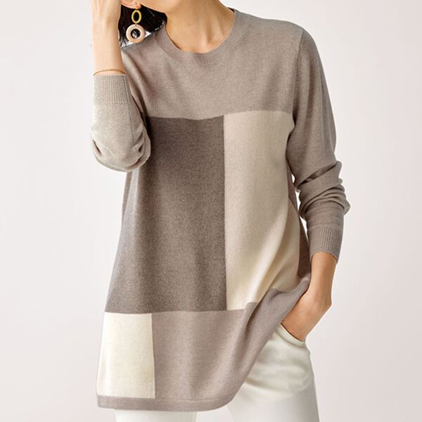 BELLUNA（ベルーナ）の「ウールカシミヤブロック柄インターシャチュニック（チュニック）」｜詳細画像