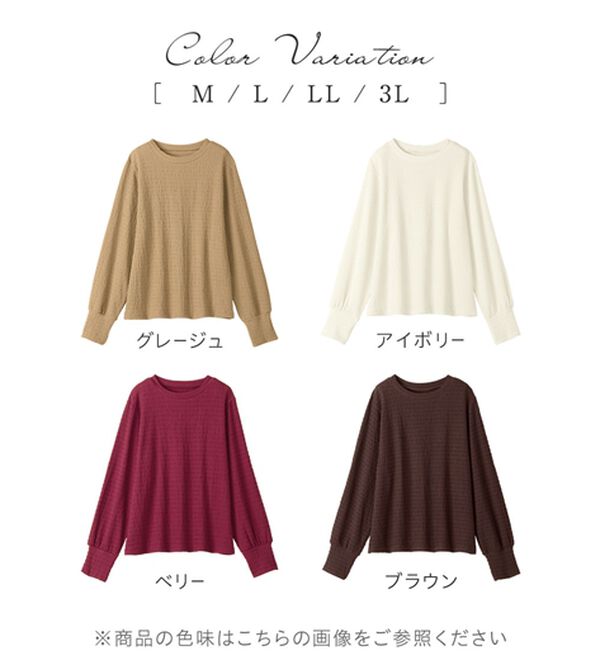 alotta（アロッタ）の「着映えジャカード素材パフ袖ゆるトップス（カットソー）」｜詳細画像