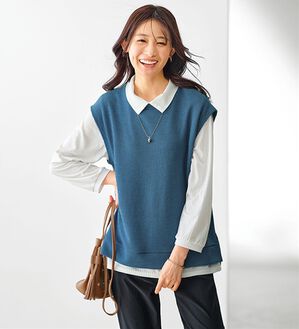 BELLUNA（ベルーナ）の「【新色追加】&ldquo;2点セット&rdquo;あぜ素材ベストアンサンブル（アンサンブル）」｜ブルー