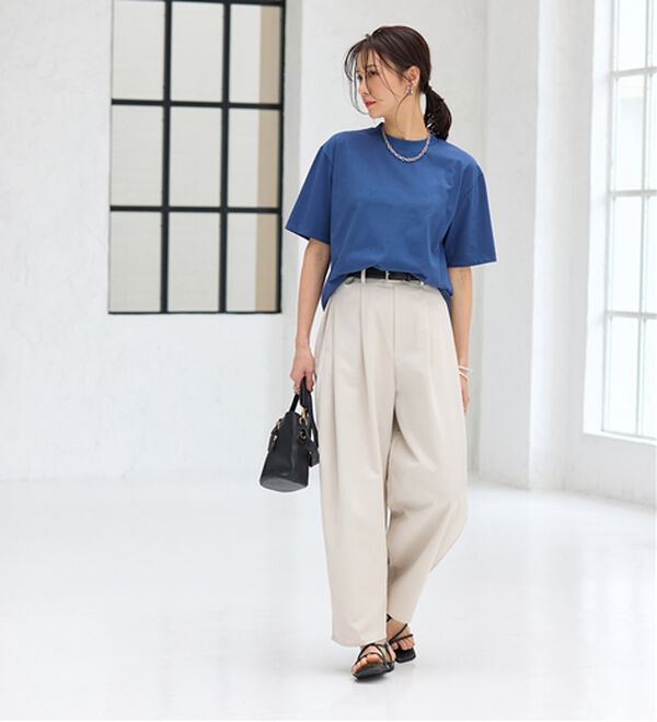 BELLUNA（ベルーナ）の「【汗ジミ対策◎】＜エアリーアイスコットン＞オーバーサイズＴシャツ【選べる袖丈】（カットソー）」｜詳細画像