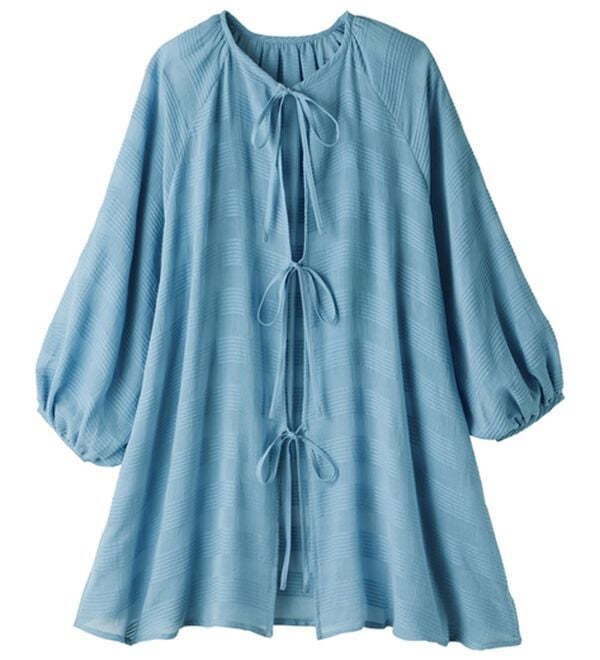 ルフラン（ルフラン）の「ゆるぽわ＊綿１００％リボンブラウス（ブラウス）」｜グレイッシュブルー