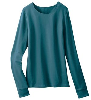 「こっそり手首あたためインナークルーネック（肌着・インナーウェア）」｜ターコイズ